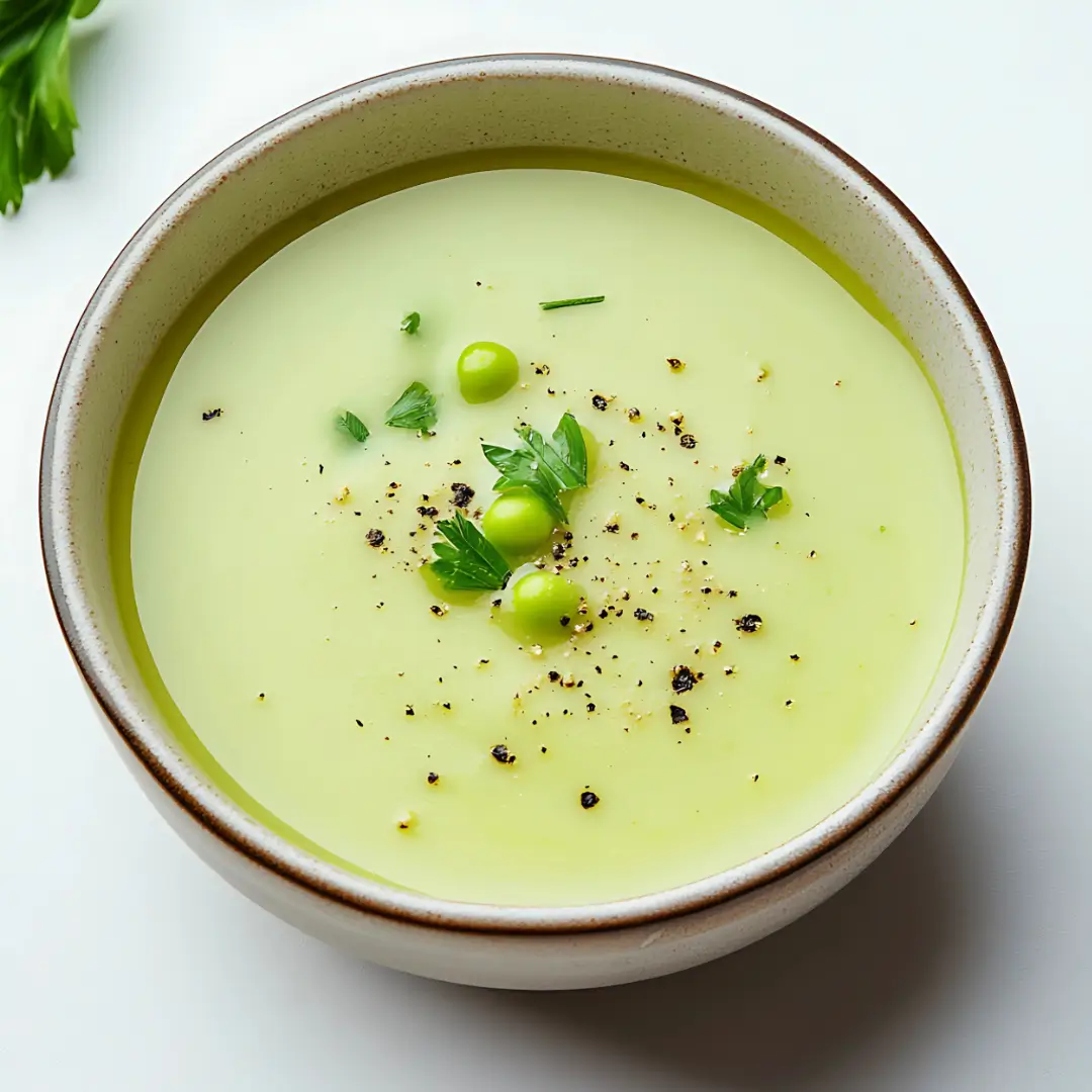A creamy keto chicken soup garnished with fresh herbs, served in a rustic ceramic bowl on a wooden table.