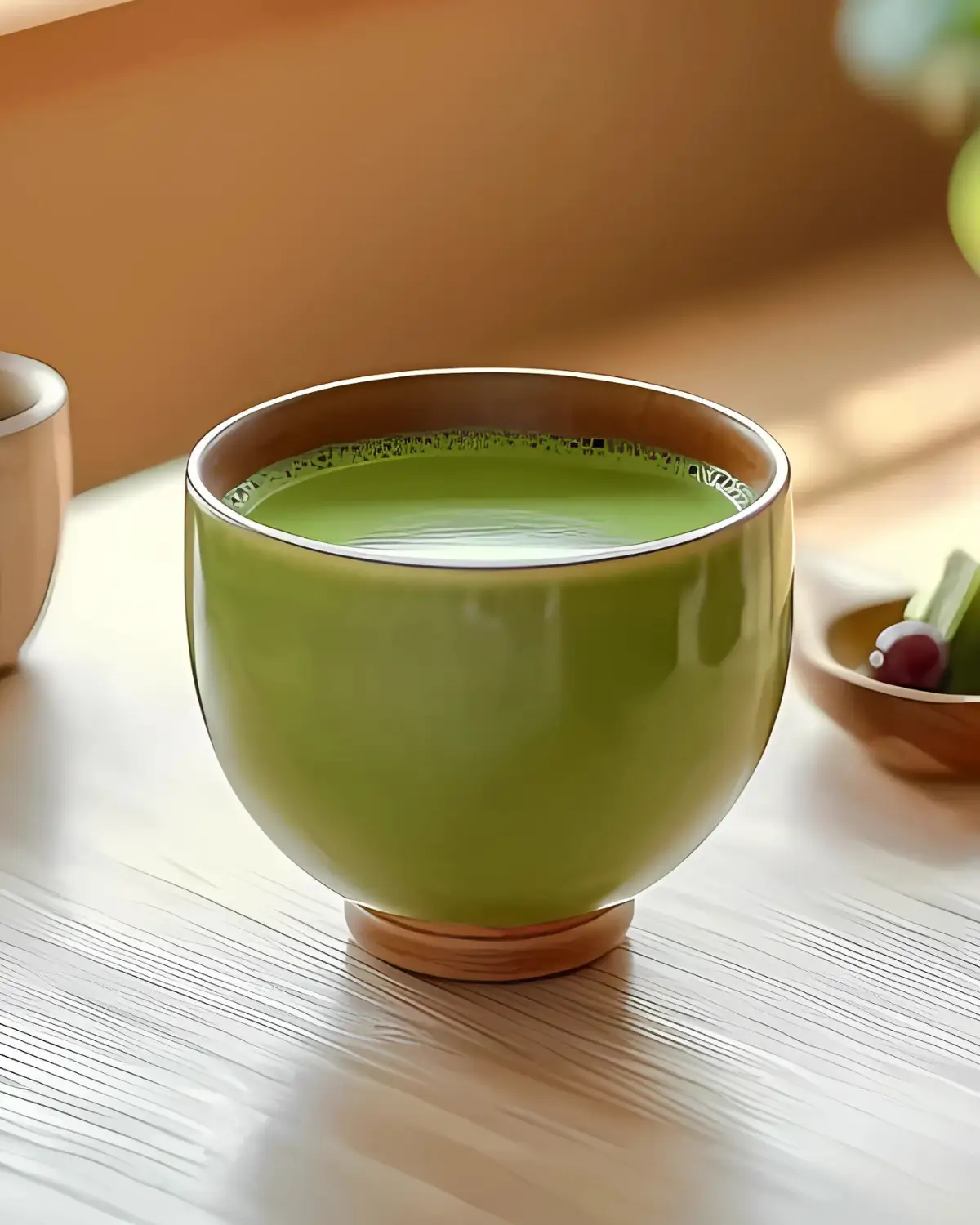 Traditional Japanese detox drink with matcha served in a green tea cup.