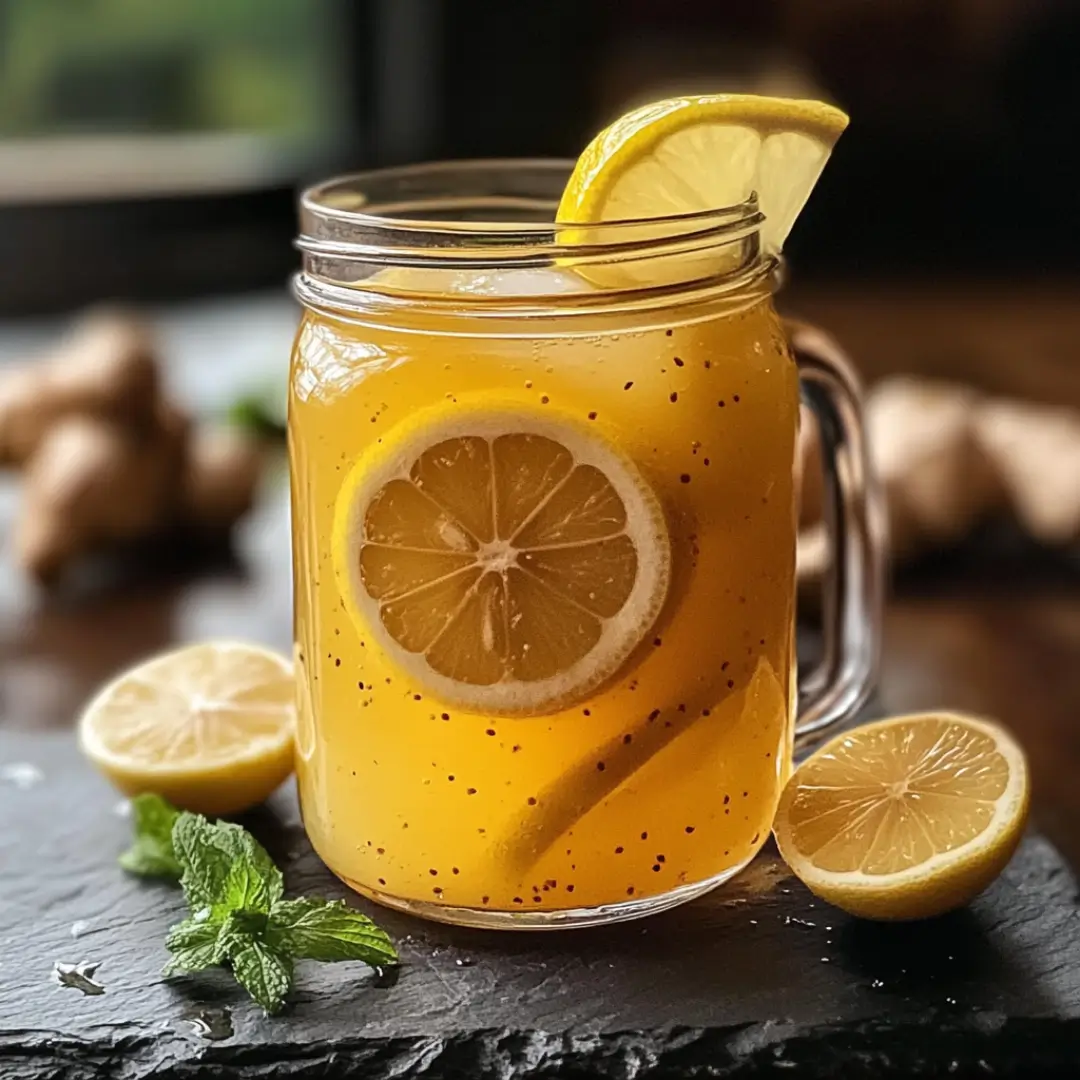 Ingredients for Brazilian Mounjaro drink including lemon, ginger, and apple cider vinegar