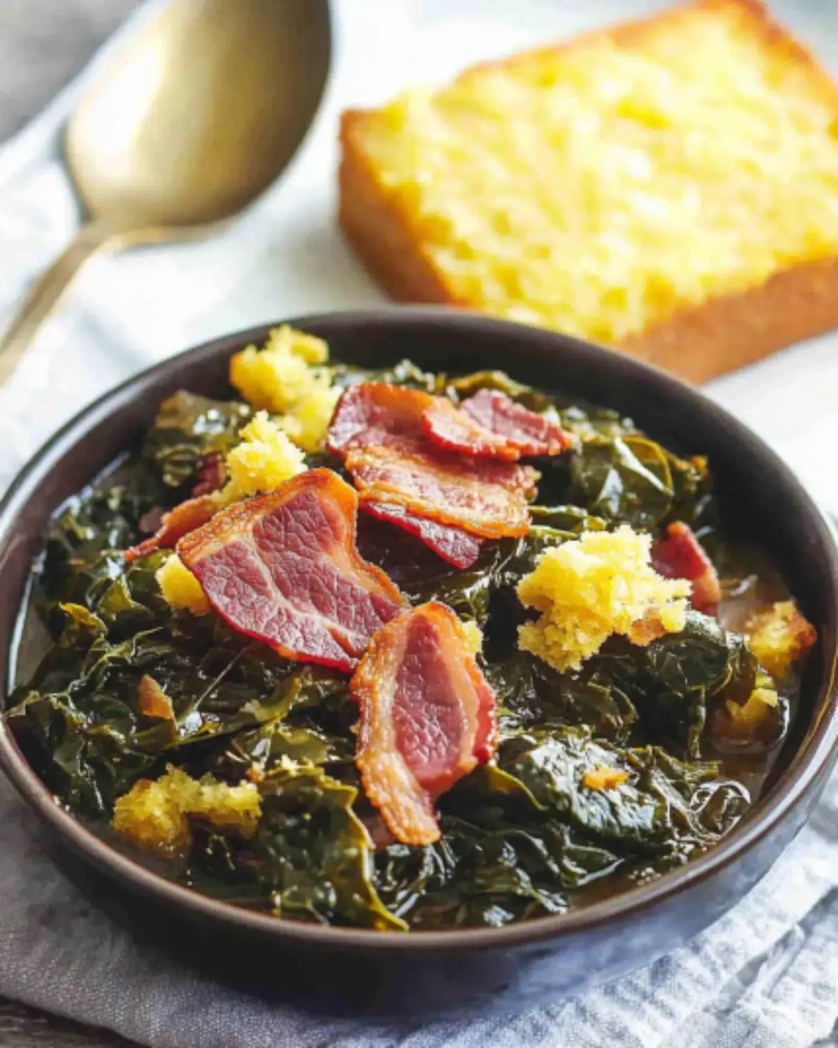 Fresh curly mustard greens in a bowl, ready for cooking.