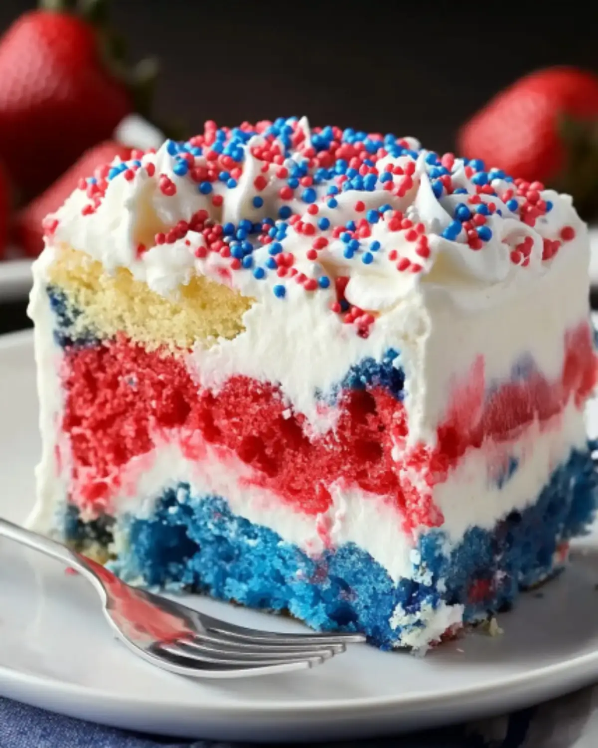 Patriotic Poke Cake with Star Sprinkles — Easy July 4th Dessert