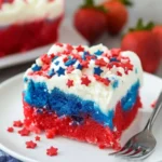 Patriotic Poke Cake Recipe with Whipped Cream and Sprinkles