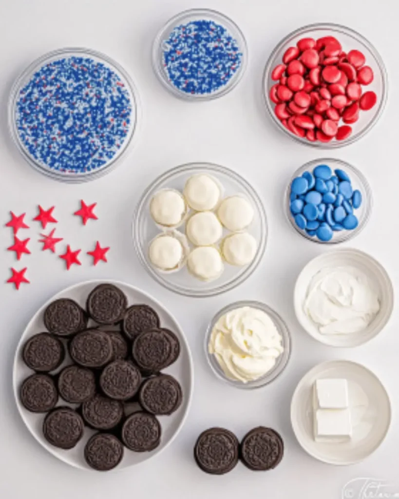 Patriotic Oreo Ball Ingredients – Red, White, and Blue Prep