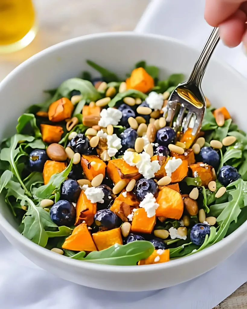 Fresh Honey Sweet Potato Summer Salad with Goat Cheese and Blueberries
