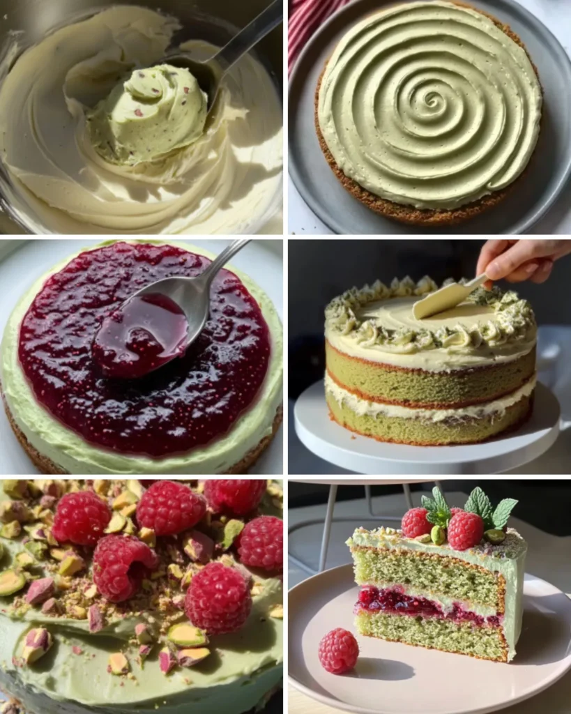 Pistachio Raspberry Cake Assembly: Frosting, Jam, and Layering Guide
