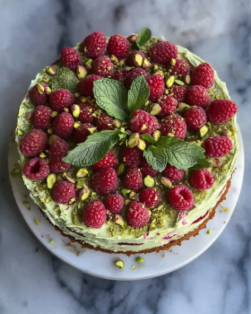 Piping Frosting on Pistachio Cake Base