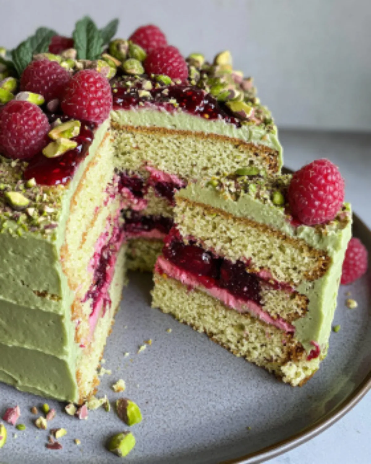 Moist Pistachio Cake With Raspberry Filling – A Tasty Fruit and Nut Dessert