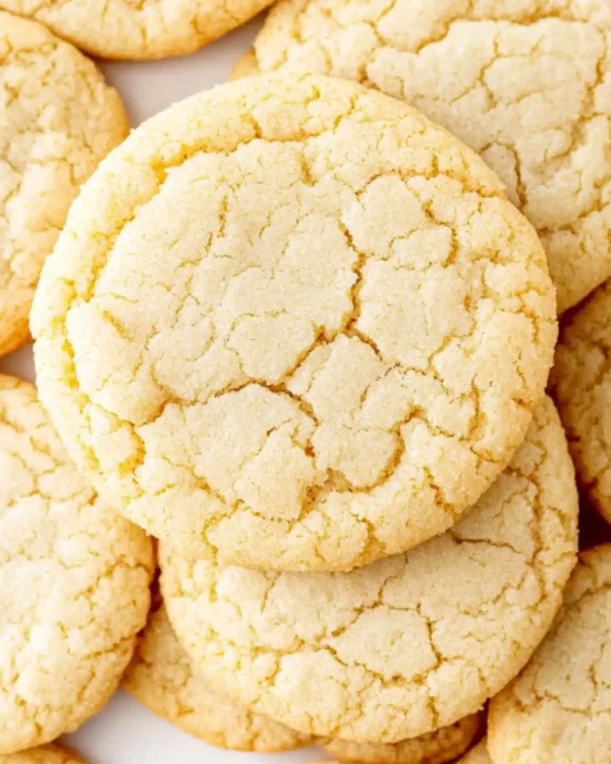 Overhead view of classic soft sugar cookies with cracked tops