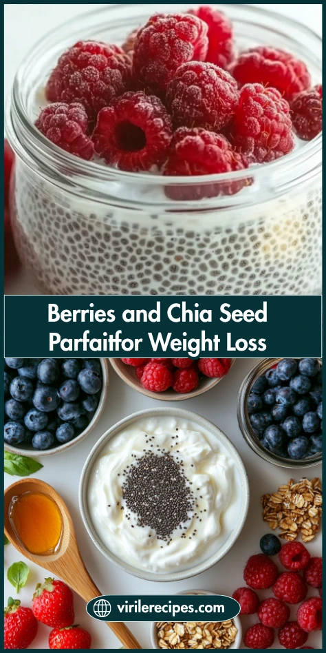 Chia seed parfait with raspberries, Greek yogurt, berries, granola, and honey – nutritious ingredients for a weight loss breakfast.