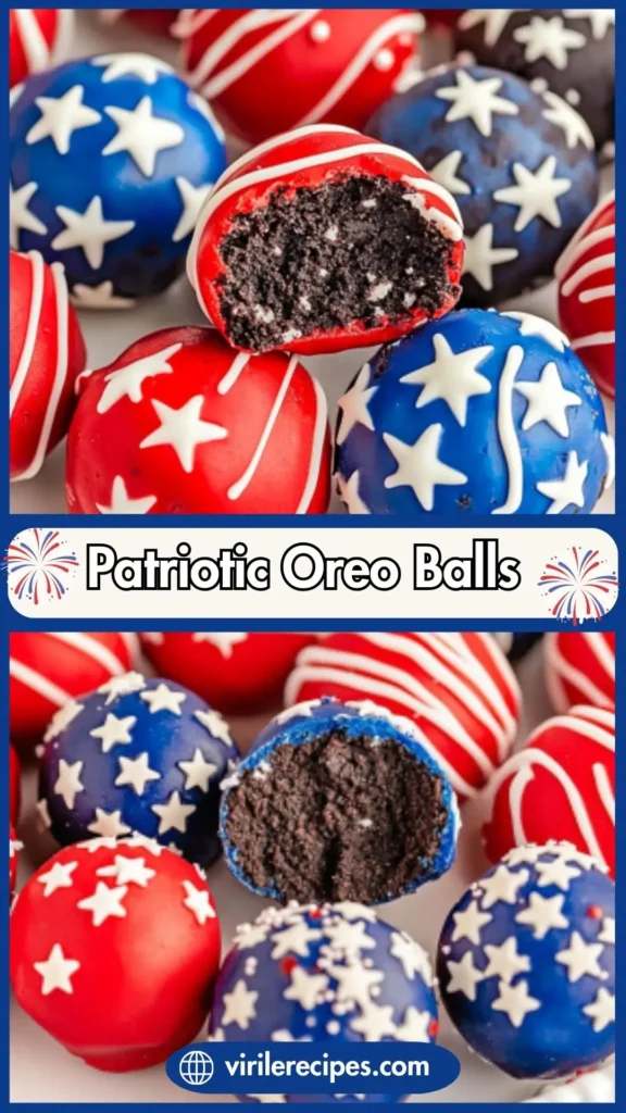 Patriotic Oreo Balls with Red, White, and Blue Candy Coating
