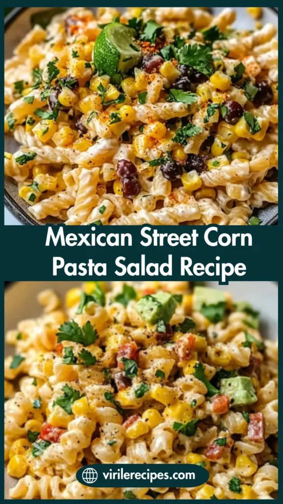 Split image of creamy corn pasta salad with lime, avocado, and fresh cilantro in bowls