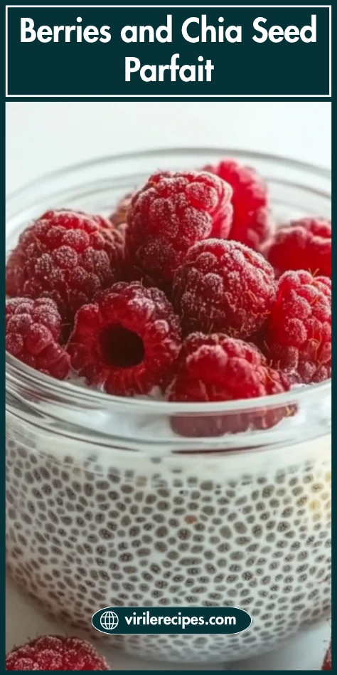 Glass jar filled with chia seed pudding and topped with fresh raspberries – a simple, healthy breakfast parfait.