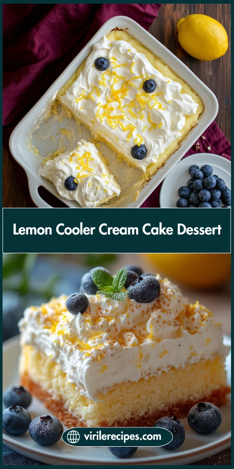Overhead and close-up views of lemon cream cake