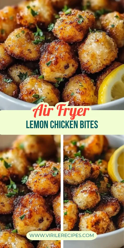 Zesty lemon garlic chicken bites cooked in the air fryer and topped with herbs, styled for food blogging and meal prep ideas