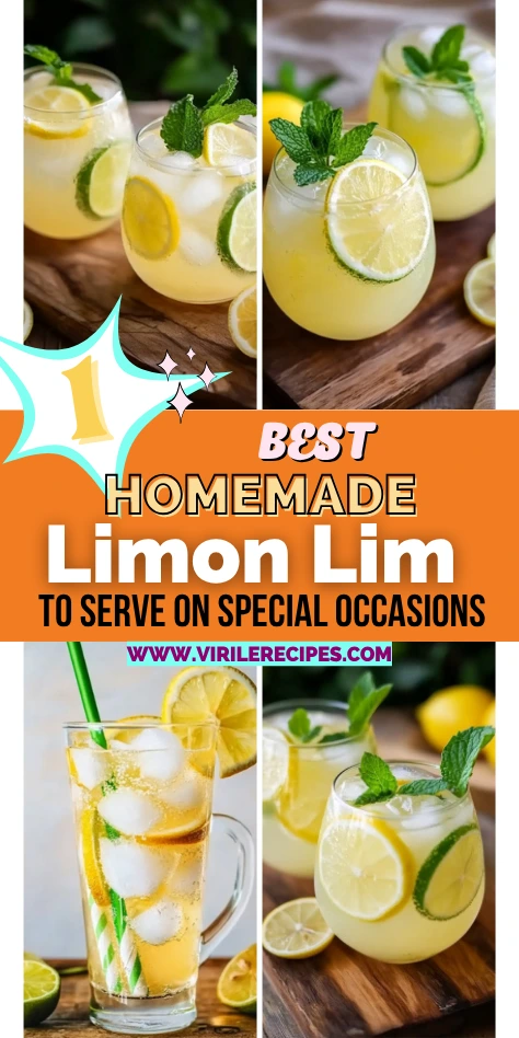 Four glasses of homemade lemon-lime mocktail with fresh mint and citrus slices on rustic wood for summer parties.