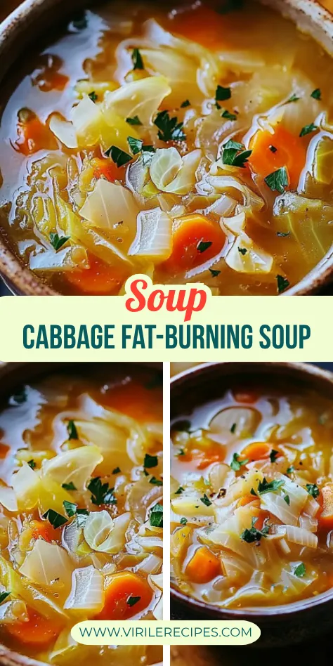 Detox cabbage fat-burning soup made with chopped cabbage, carrots, and herbs in a light, flavorful broth

