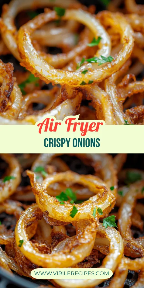 Golden and crunchy air fryer onion rings served hot with fresh herbs on top, ideal as a side or topping.