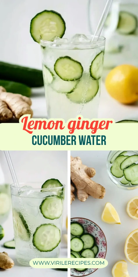 Two-in-one view of lemon ginger cucumber water and its key ingredients