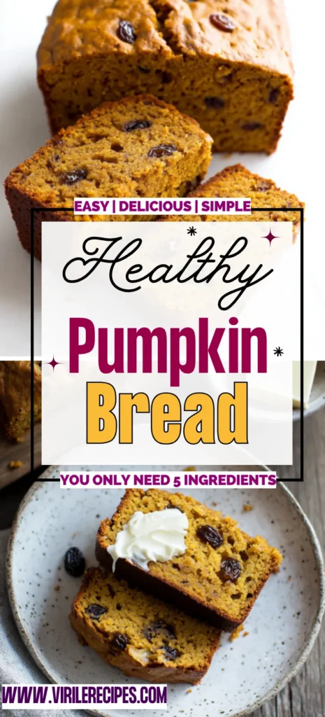 Freshly baked Pumpkin Banana Bread Recipe with raisins, sliced on a plate, perfect for a quick and Healthy Pumpkin Bread snack.