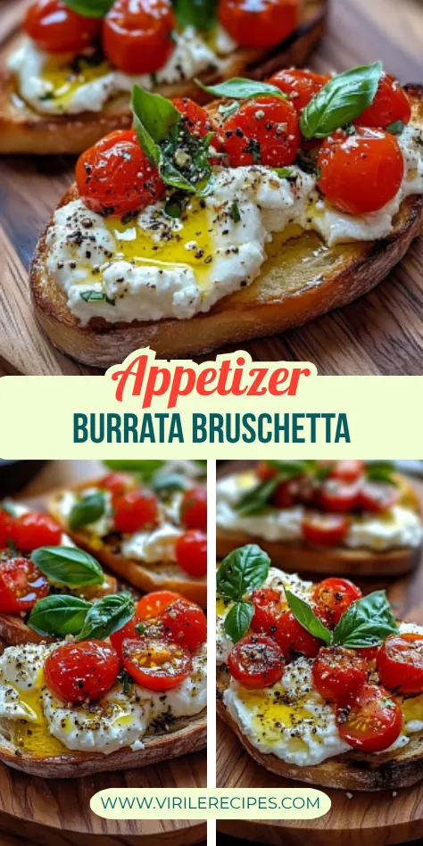 Close-up of burrata bruschetta with cherry tomatoes, basil, and olive oil served on toasted bread
