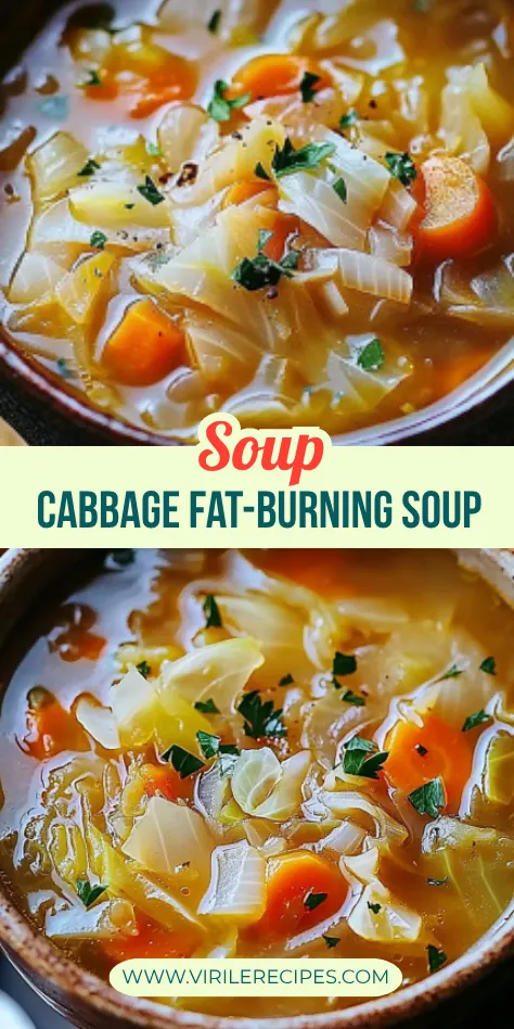 Hearty cabbage fat-burning soup with carrots, onions, and parsley in a light broth – perfect for weight loss and healthy eating