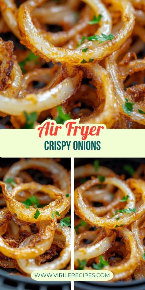 Crispy air fryer onion rings topped with parsley, cooked to golden perfection in a black air fryer basket.