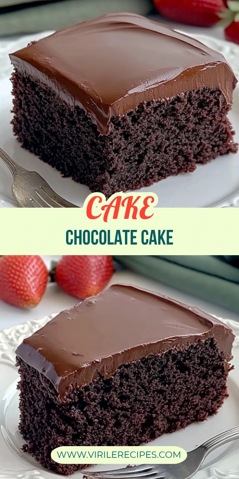 Split-view of chocolate cake slices with buttercream frosting, plate, and fresh strawberries