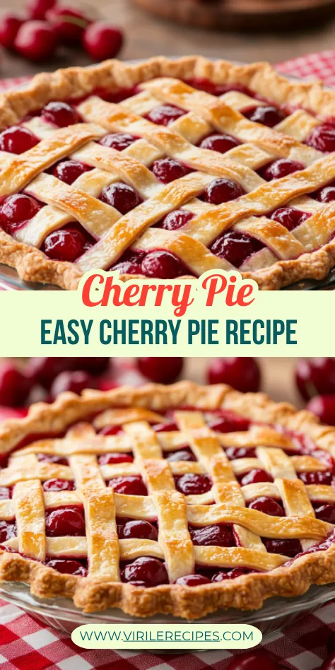 Two lattice-topped cherry pies made with canned cherry pie filling and store-bought crust, styled on a red gingham cloth for an easy dessert recipe