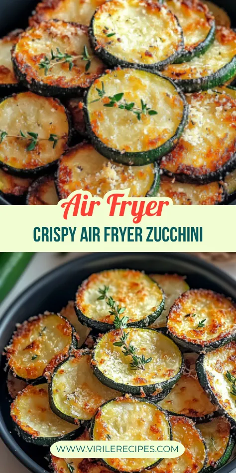 Crispy air fryer zucchini rounds with melted Parmesan and fresh thyme served in a black bowl, a healthy low-oil snack or side dish