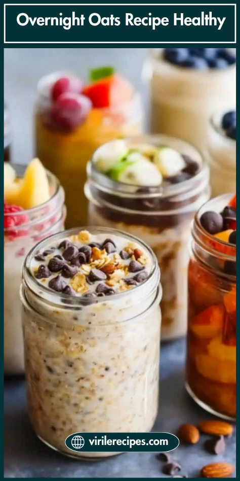 Labelled image of overnight oats jars with text "Overnight Oats Recipe Healthy"
