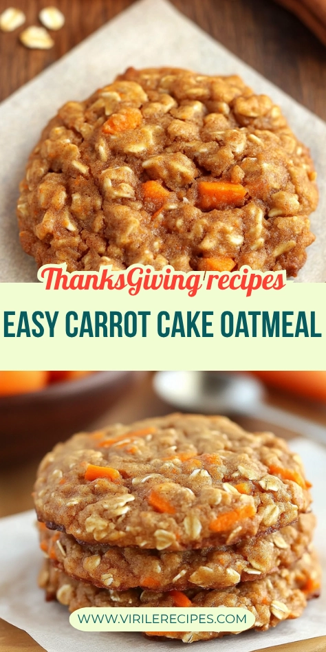 Thanksgiving collage of easy carrot cake oatmeal cookies, showing soft texture with oats and carrots in a rustic setting.
