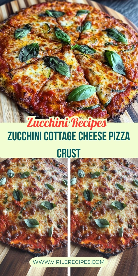 Sliced zucchini cottage cheese pizza with tomato sauce, melted cheese, and basil on a wooden board