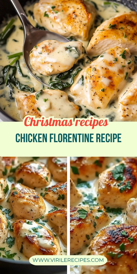 Golden chicken breasts in creamy garlic parmesan sauce with spinach, styled for a holiday dinner