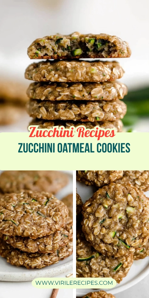 Pinterest collage featuring soft zucchini oatmeal cookies with text overlay and stacked cookie images