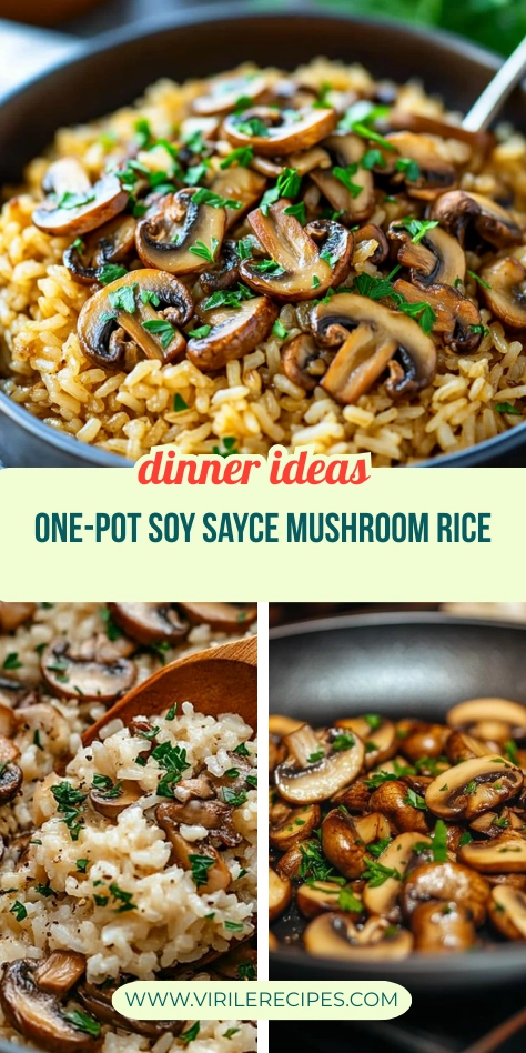 One-pot soy sauce mushroom rice with fresh parsley served in a rustic bowl.
