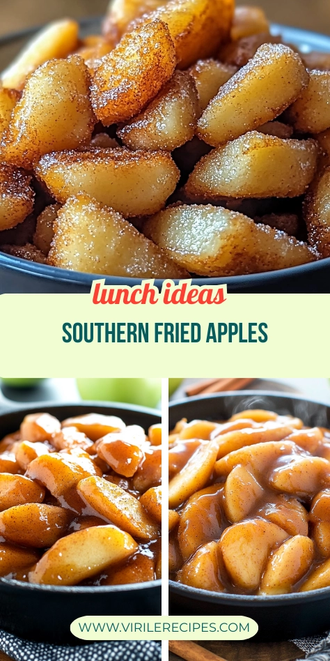 Collage of Southern fried apples in cinnamon sugar and cinnamon-brown sugar glaze.