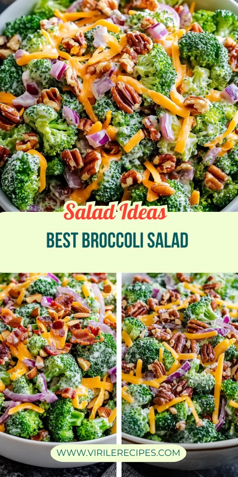 Best broccoli salad with cheddar, pecans, and red onions in a creamy dressing, perfect for summer meals