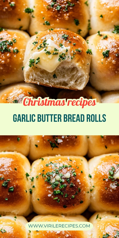 Christmas garlic butter bread rolls with melting butter and herb topping