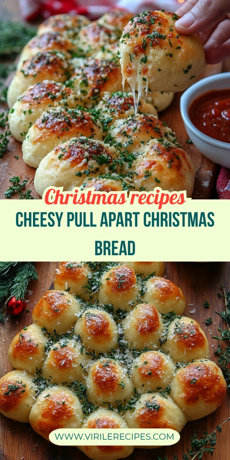 Cheesy pull-apart Christmas tree bread with herbs and marinara dip