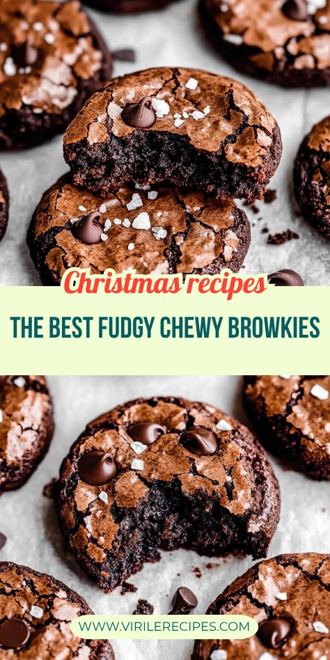 Chewy fudgy brownies with chocolate chips and sea salt, showcasing a soft, gooey interior and rich texture.