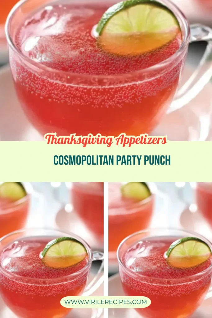 Collage of sparkling Cosmopolitan Party Punch glasses garnished with lime