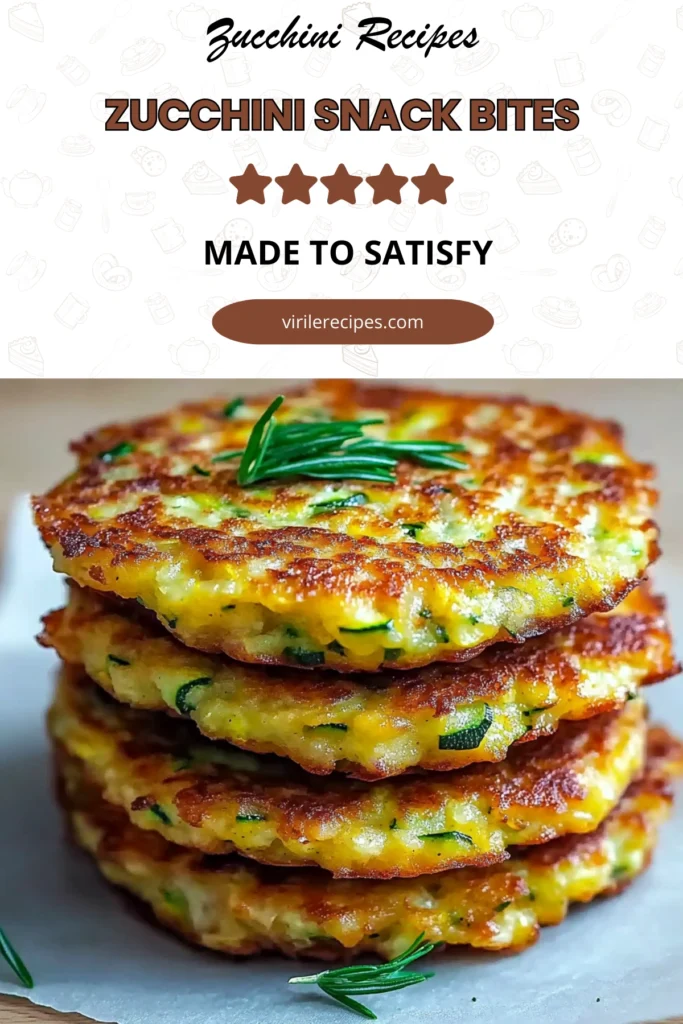 Stack of crispy zucchini fritters garnished with fresh rosemary