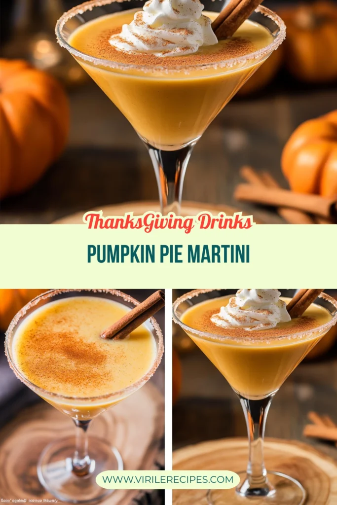 Thanksgiving pumpkin pie punch in martini glasses with whipped cream and cinnamon stick garnish.