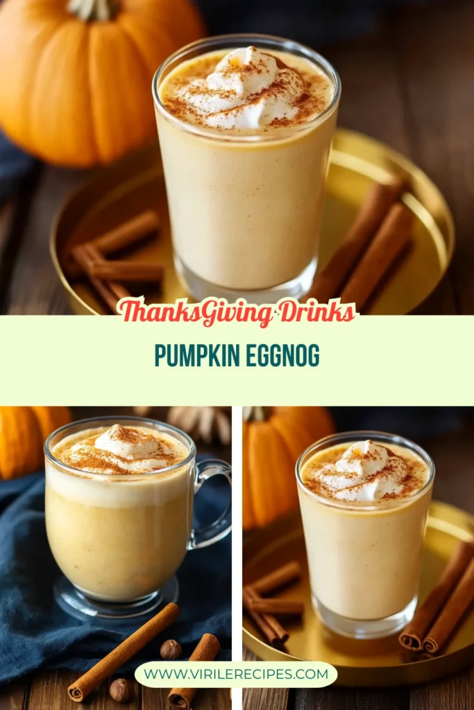 Pumpkin eggnog topped with whipped cream and cinnamon, styled with pumpkins and fall spices.
