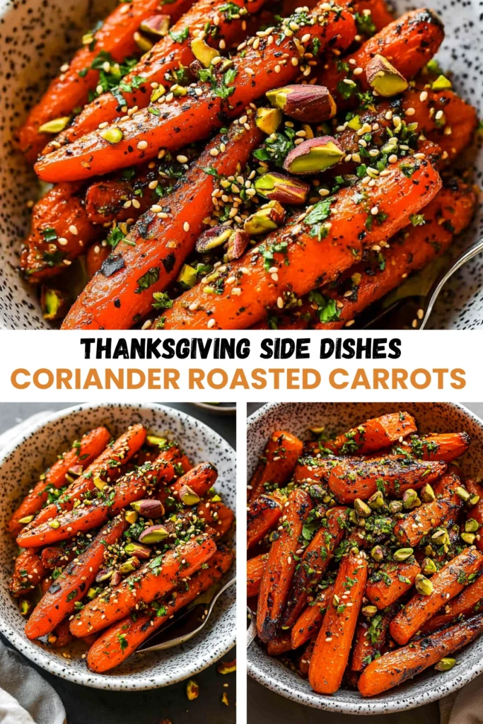 click-worthy 8k resolution, no blur, close-up of coriander roasted carrots topped with sesame seeds, pistachios, and fresh herbs, served in a speckled bowl, vibrant orange carrots with caramelized edges, spoon included for serving, beautiful textures and perfect lighting --ar 2:3 --s 750 --iw 3