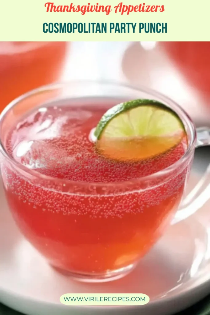 Thanksgiving Cosmopolitan Party Punch with lime slice and party-ready presentation