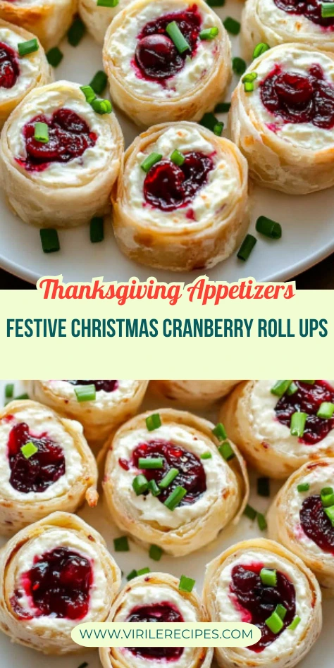 Cranberry tortilla pinwheels with cream cheese and green onion, served as a festive Thanksgiving appetizer