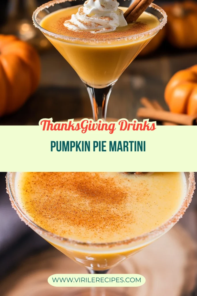 Thanksgiving pumpkin pie punch in sugar-rimmed martini glasses with whipped cream and cinnamon garnish.