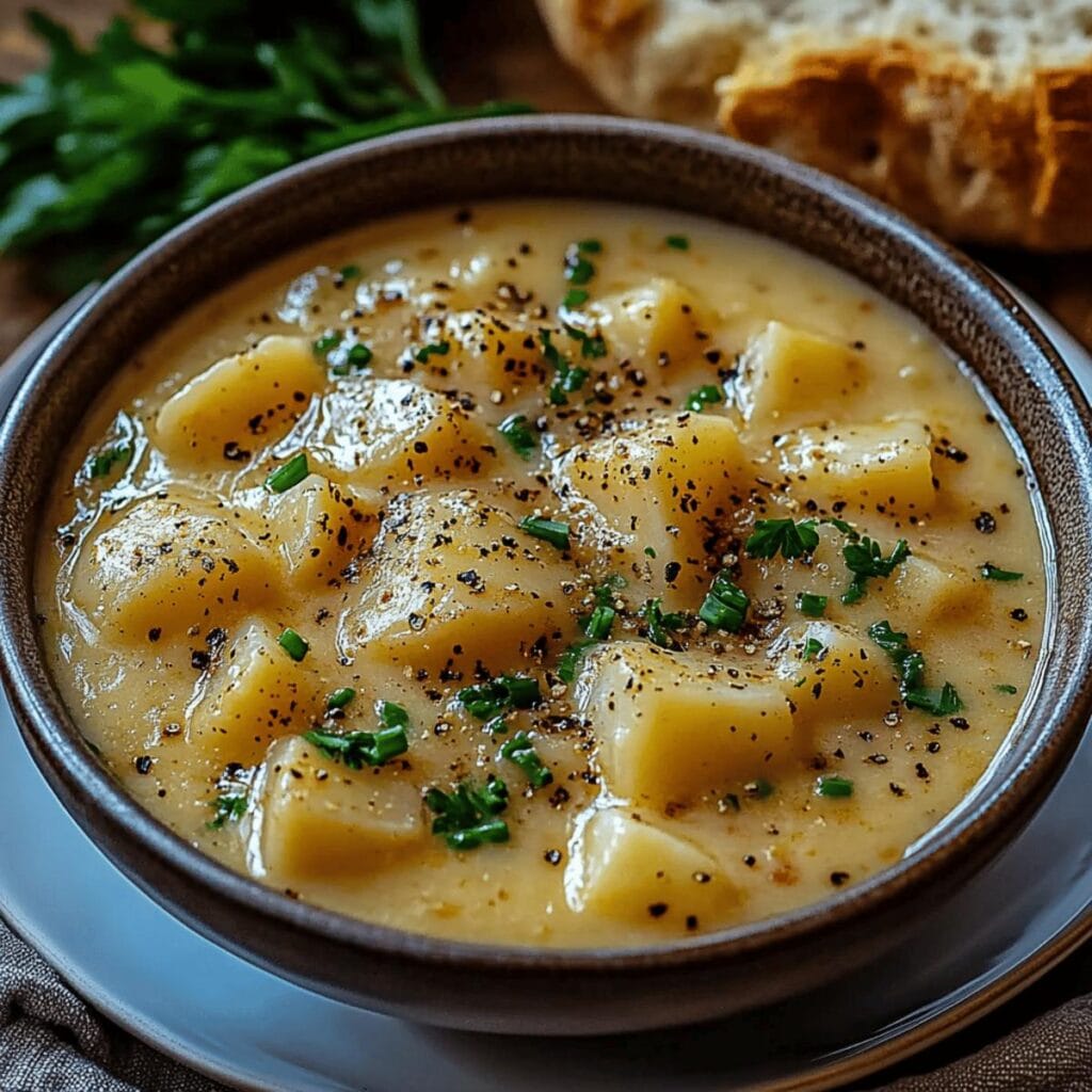 Hearty Cheddar Garlic Herb Potato Soup
