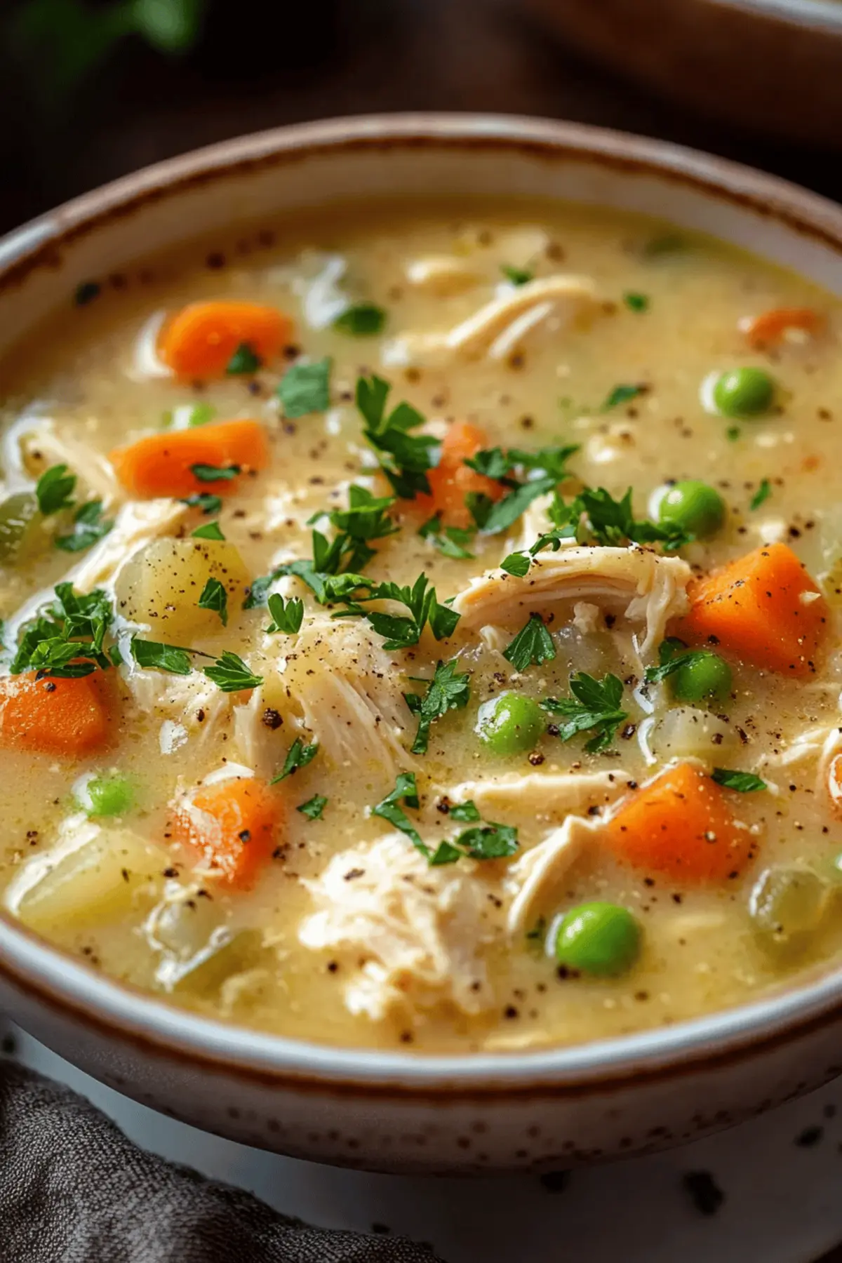 High Protein Chicken Pot Pie Soup